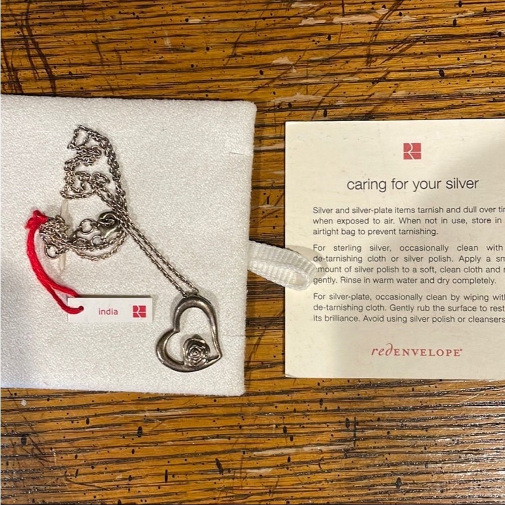 .925 Sterling heart rose necklace